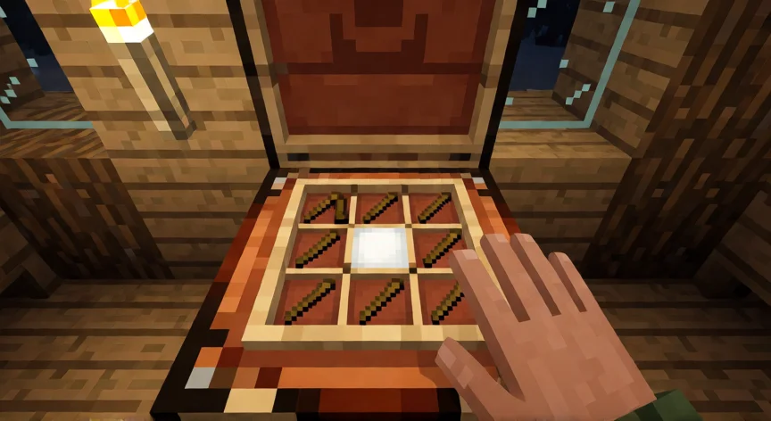 como se fabrica la brocha en minecraft, Mesa de crafting de Minecraft con receta del lienzo (palo y lana)