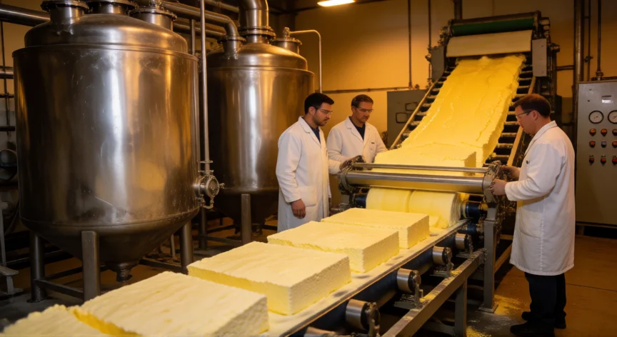 Planta industrial de fabricación de espuma de poliuretano con sistema de corte continuo