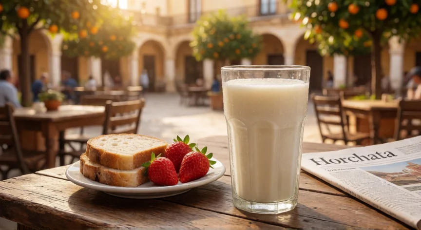 cómo se fabrica la horchata, Vasos de horchata fresca en una terraza valenciana de verano
