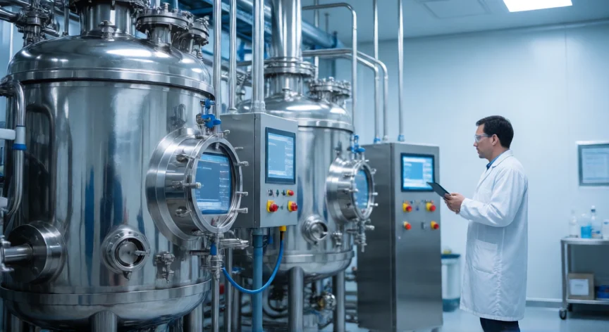 como se fabrica la insulina, Biorreactores de fermentación industrial para producción de insulina recombinante