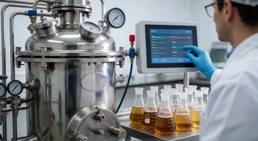 como se fabrica la insulina humana, Bioreactor de fermentación y laboratorio de producción de insulina por ADN recombinante
