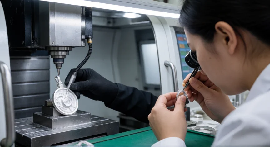 como se fabrica la joyeria, Taller industrial de joyería con máquina CNC y engaste de diamantes