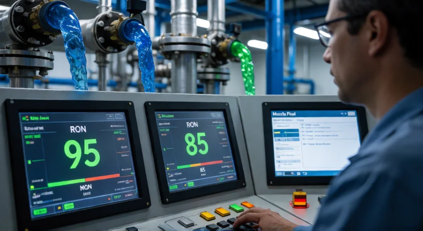 como se fabrica la nafta, Control de mezcla final de gasolina con octanaje en pantalla