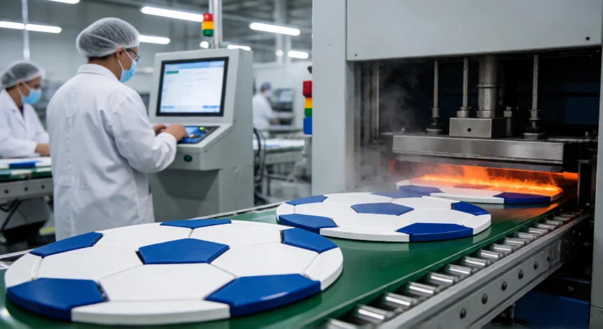 como se fabrica la pelota del mundial 2026, Línea de producción térmica de balones de fútbol en fábrica de Adidas