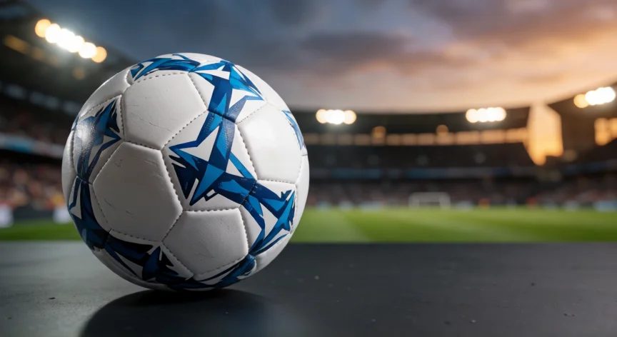 como se fabrica la pelota del mundial 2026, Balón oficial de la Copa Mundial 2026 sobre fondo de estadio al atardecer