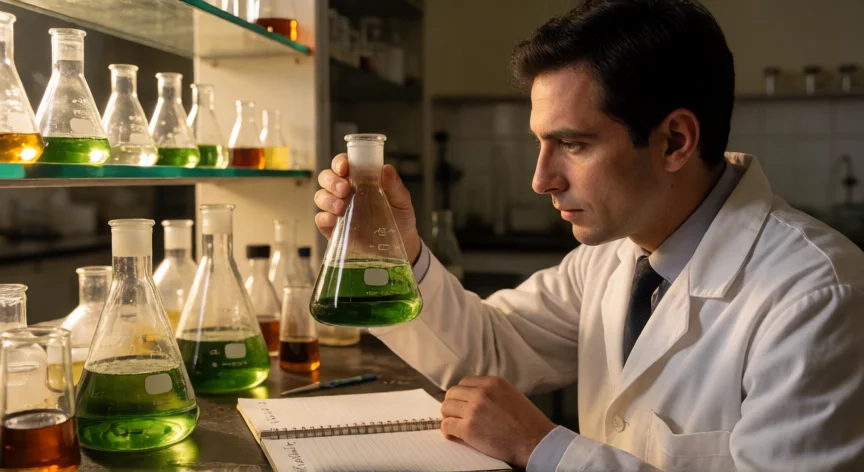 como se fabrica la penicilina, Científico de laboratorio cultivando Penicillium chrysogenum para penicilina