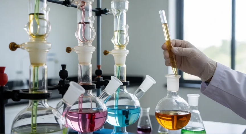 cómo se fabrica la silicona, Distilación fraccionada de clorosilanos para aislar la dimetildiclorosilano, base del polímero de silicona
