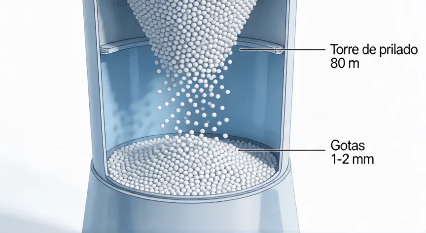 como se fabrica la urea, Esquema del proceso de prilado de urea fundida en torre