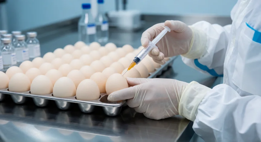 como se fabrica la vacuna de la gripe, Inoculación de virus en huevos fertilizados en un laboratorio farmacéutico