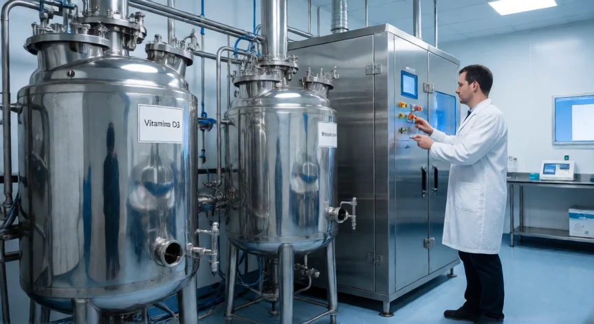 como se fabrica la vitamina d, Laboratorio industrial de fabricación de vitamina D3 a partir de lanolina