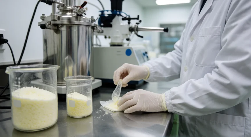 como se fabrica melatonina, Laboratorio de síntesis farmacéutica de melatonina con reactores y material de cristal