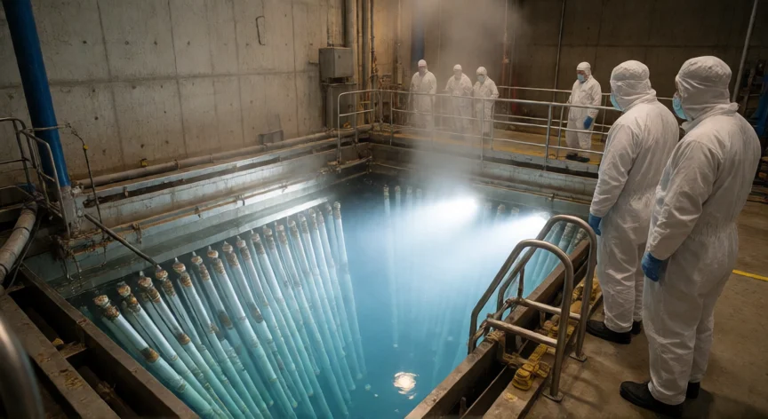 como se fabrica plutonio, Piscina de combustible gastado en una planta de reprocesamiento nuclear