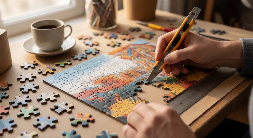 como se fabrica un puzzle, Fabricación artesanal de un puzzle de cartón con cúter y regla