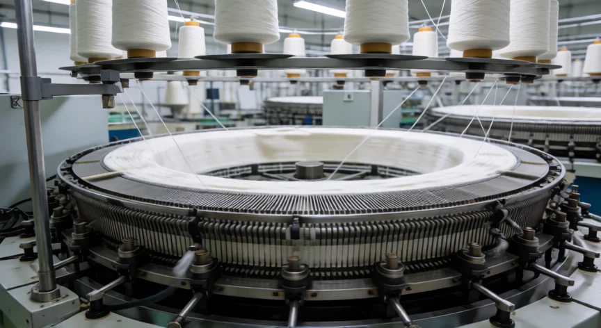 como se fabrica una camiseta de algodon, Máquina de punto circular tejiendo tela de algodón en una fábrica textil
