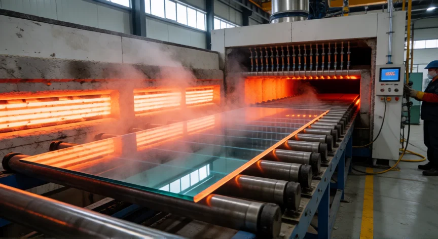 como se fabrica vidrio templado, Línea de fabricación de vidrio templado en horno de convección con placa en calentamiento