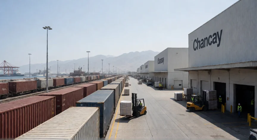 cómo se llama el puerto que hicieron los chinos en perú, Polígono logístico y centro industrial del Puerto de Chancay con trenes de carga y almacenes
