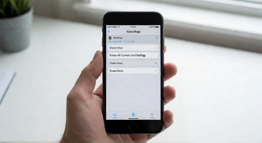 como se reinicia de fabrica un iphone 7 plus, Pantalla de ajustes del iPhone 7 Plus mostrando la opción de borrar contenido y datos
