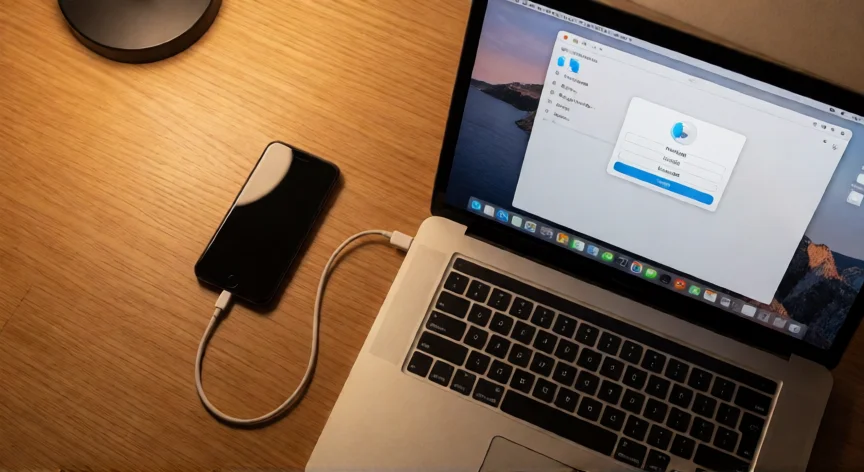 como se reinicia de fabrica un iphone 8 plus, iPhone 8 Plus conectado a un Mac para restaurar de fábrica mediante Finder