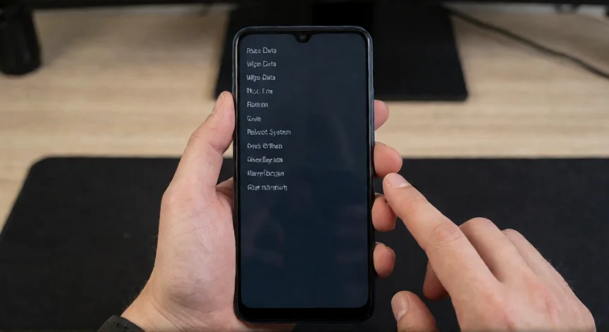 como se reinicia de fabrica un redmi 9, Redmi 9 en modo Recovery mostrando opciones de borrado de datos