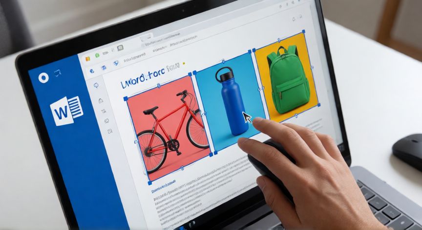 como seleccionar en word varias imagenes, Varias imágenes seleccionadas simultáneamente en un documento de Microsoft Word con marcos de selección azules