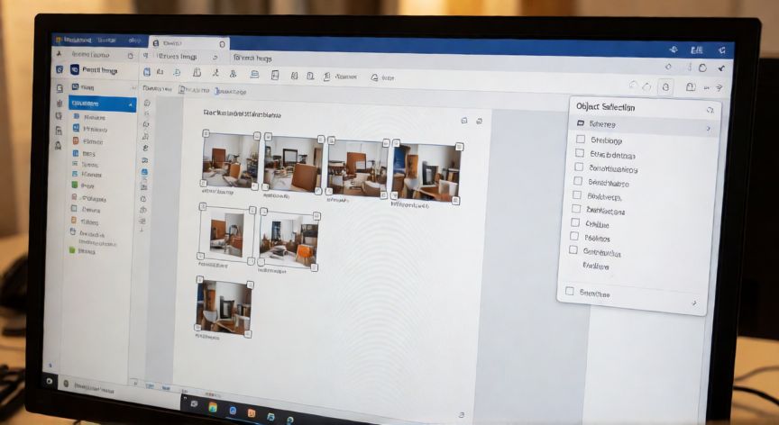 como seleccionar en word varias imagenes, Panel de selección de objetos en Word mostrando la lista de imágenes del documento con casillas de verificación