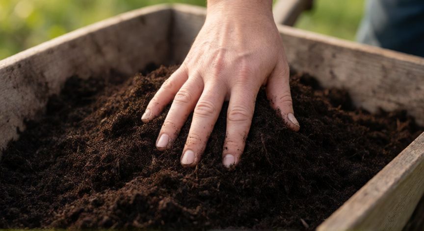 como sembrar arandanos, Mezclando compost y turba ácida para preparar el suelo de los arándanos