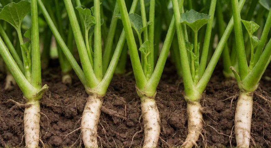 Esquejes de batata germinados con raíces blancas y brotes verdes listos para trasplantar