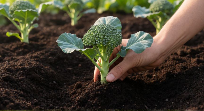 como sembrar brocoli, Trasplante de una plula de brocoli al huerto