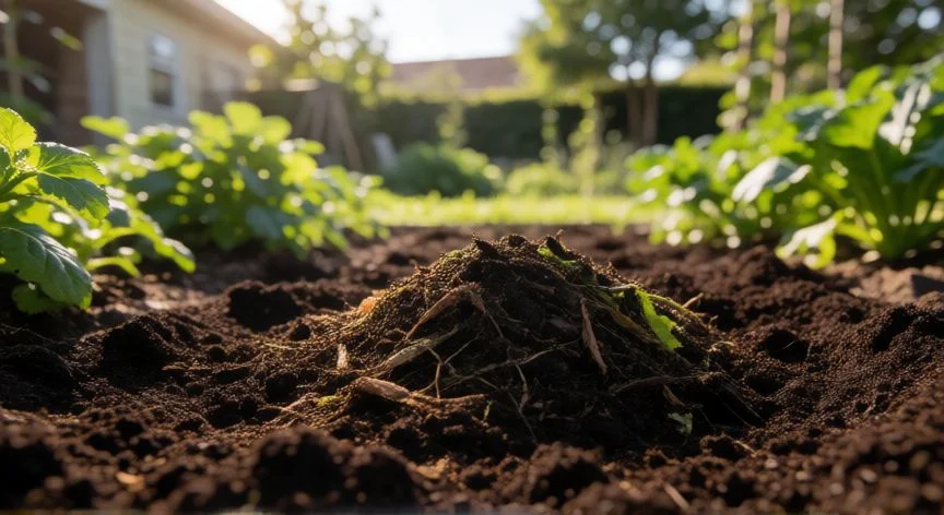 Preparacion del suelo con compost para la siembra de calabacines