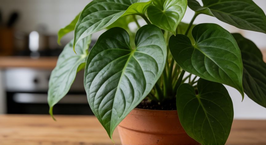 como sembrar chile xcatic, Planta de hojas verdes en maceta sobre mesa de madera