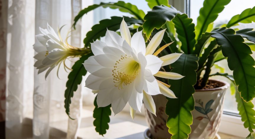 como sembrar dama de noche, Floración blanca de la Dama de Noche en una maceta de interior