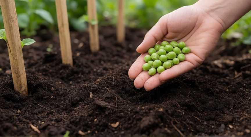 como sembrar guisantes, Preparacion del suelo y semillas de guisantes listas para la siembra