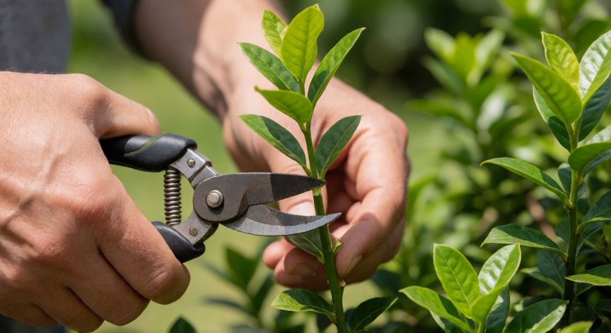 como sembrar ixora, Recorte de un tallo de ixora para realizar un esqueje