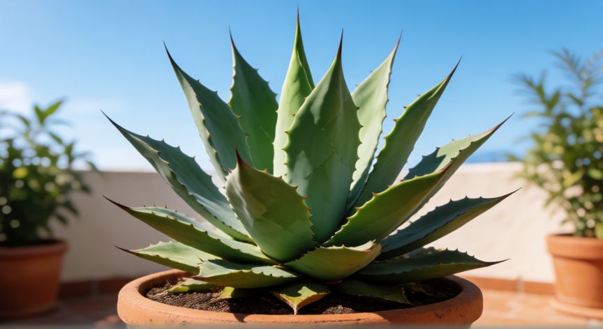como sembrar izote, Planta de izote madura en maceta al sol