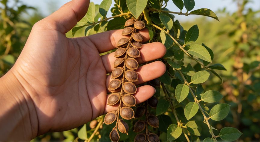 como sembrar lentejas, Cosecha manual de vainas de lentejas secas en un campo soleado