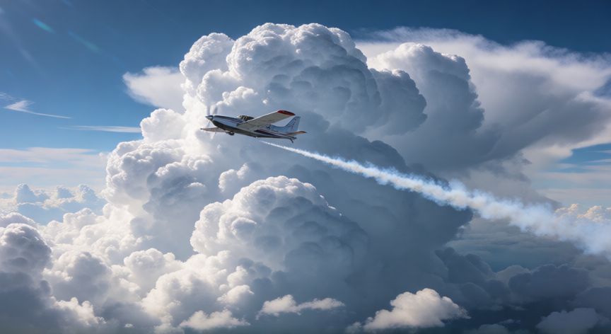 como sembrar nubes para que llueva, Avión de investigación liberando yodo de plata en una nube de tormenta