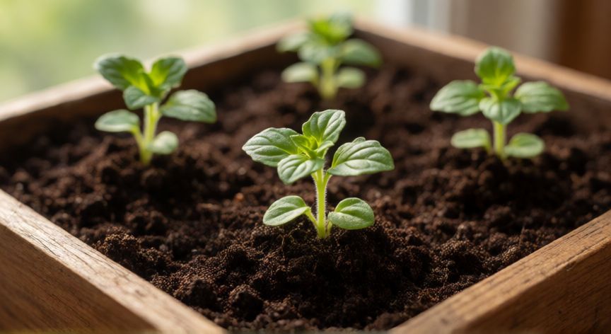 como sembrar oregano, Brote de oregano recien germinado en sustrato
