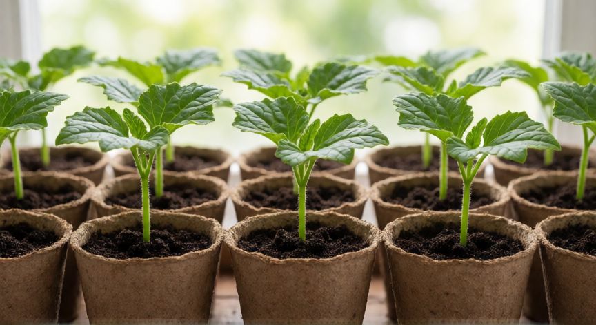 cómo sembrar pepinos, Plántulas de pepino listas para el trasplante en el huerto