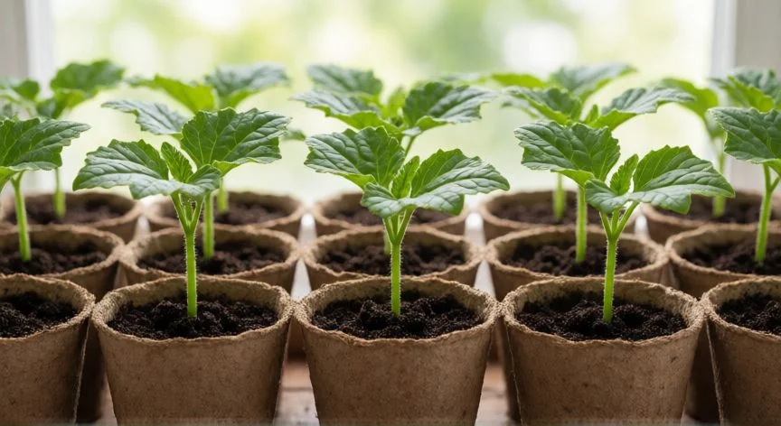 cómo sembrar pepinos, Recolección de pepino fresco en huerto con flores masculinas y femeninas