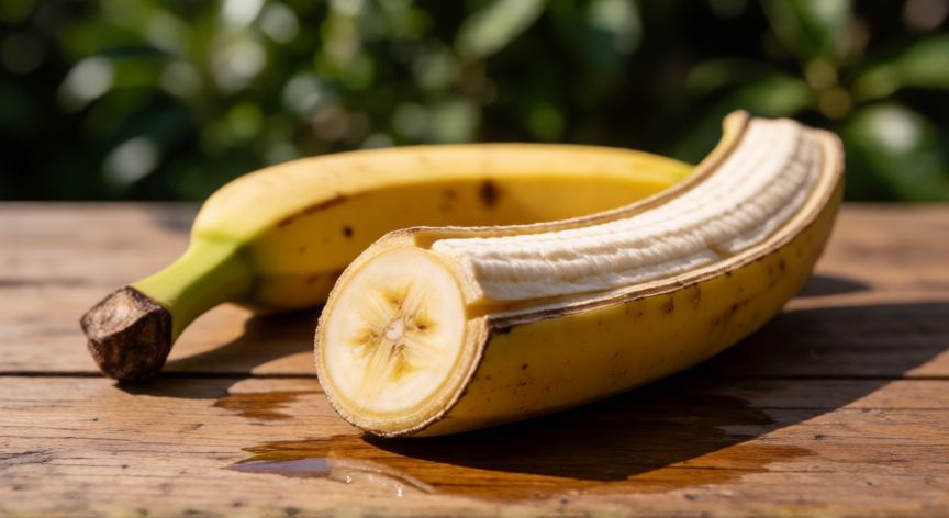 como sembrar platanos, Rodaja de tallo de plátano curándose al sol antes de sembrar