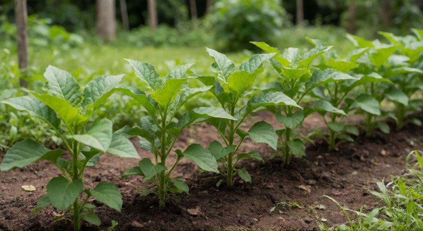 como sembrar quinchoncho, Plántulas jóvenes de quinchoncho creciendo en la huerta