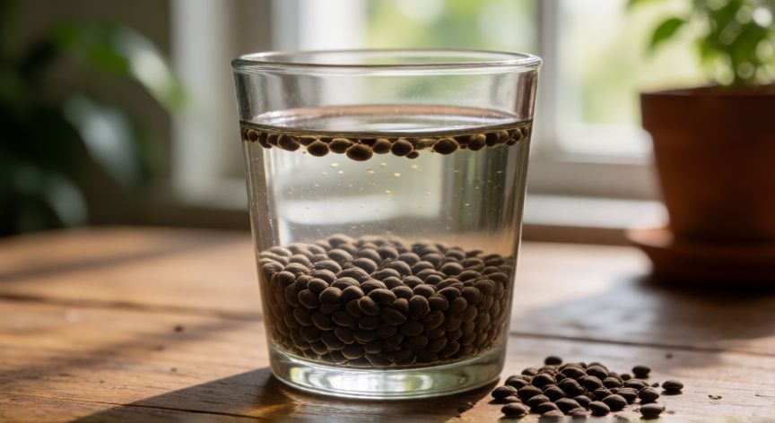 como sembrar quinoto, Semillas de quinoto remojándose en agua antes de la siembra