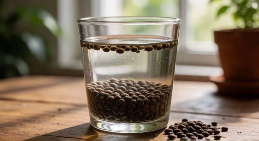 Semillas de quinoto remojándose en agua antes de la siembra