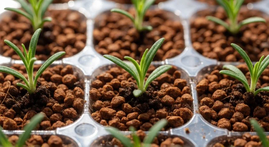 Brote de romero germinando en sustrato ligero