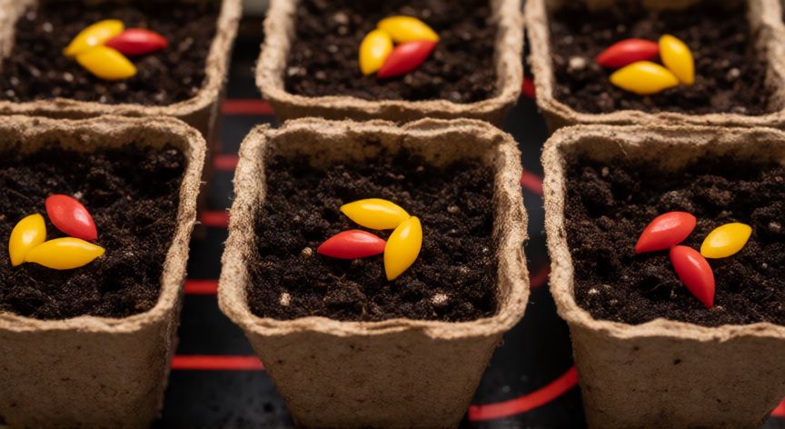 como sembrar semillas de pimientos, Semillas de pimiento en maceteros pequenos listas para germinar