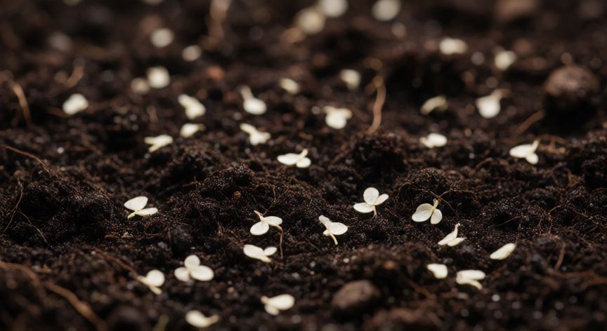 como sembrar trebol blanco enano, Semillas de trébol blanco enano sobre sustrato preparado para la siembra