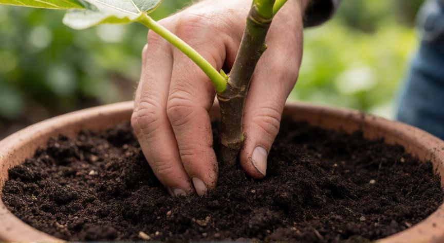 como sembrar una higuera, Plantando un esqueje de higuera en maceta con sustrato rico