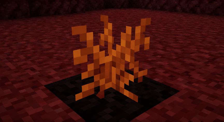 como sembrar verruga del nether, Planta de verruga del nether creciendo sobre un azulejo de basalto en Minecraft
