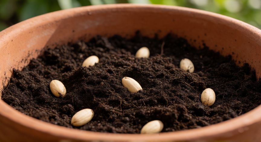 como sembrar yaca en casa, Sembrado de semillas de yuca en maceta con sustrato suelto