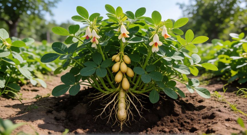 como sembrar yaca en casa, Planta de yuca en flor mostrando los ginosforos penetrando la tierra